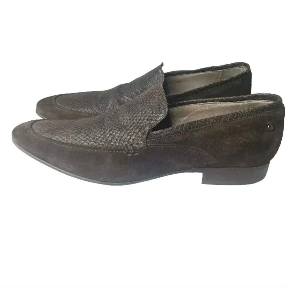 Just Cavalli Loafers Shoes Men's Size 10 EU 43 Brown Suede Snakeskin Embossed